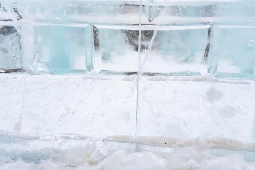 ice wall of arctic igloo house. ice brick texture.