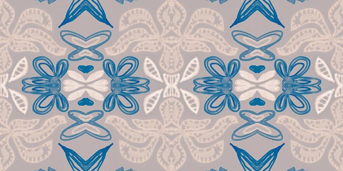 Folk florals border. Seamless ethnic ornament. Watercolor tribal texture. Geometric traditional print. Flowers folk. Hand drawn bohemian design. Vintage abstract background. Folk flower pattern.
