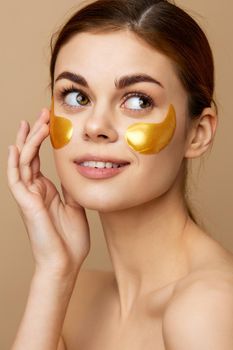 woman golden patches on the face close-up Lifestyle. High quality photo