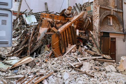 The ruins of a destroyed house after shelling