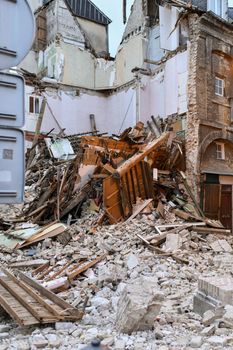 The ruins of a destroyed house after shelling