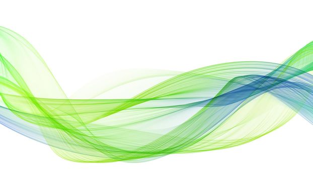 Abstract soft wave design, decoration element. Green and blue gradient curves on white isolated background.