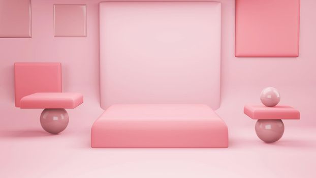 Pink Abstract geometry shape background. Pink podium minimalist mock up scene for cosmetic or another product, 3d rendering.