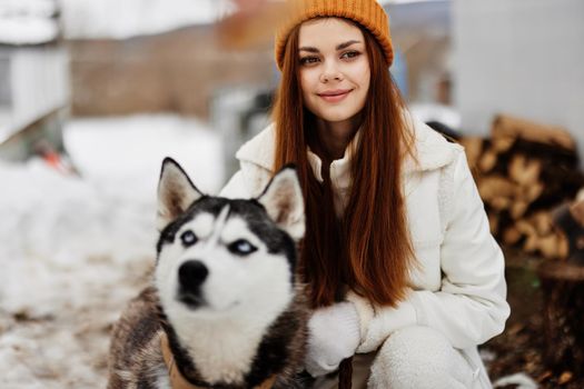 cheerful woman winter landscape walk friendship winter holidays. High quality photo