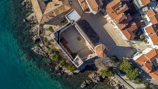 Aerial view of historic Adriatic town of Krk , Island of Krk, Kvarner bay of Adriatic sea, Croatia, Europe.