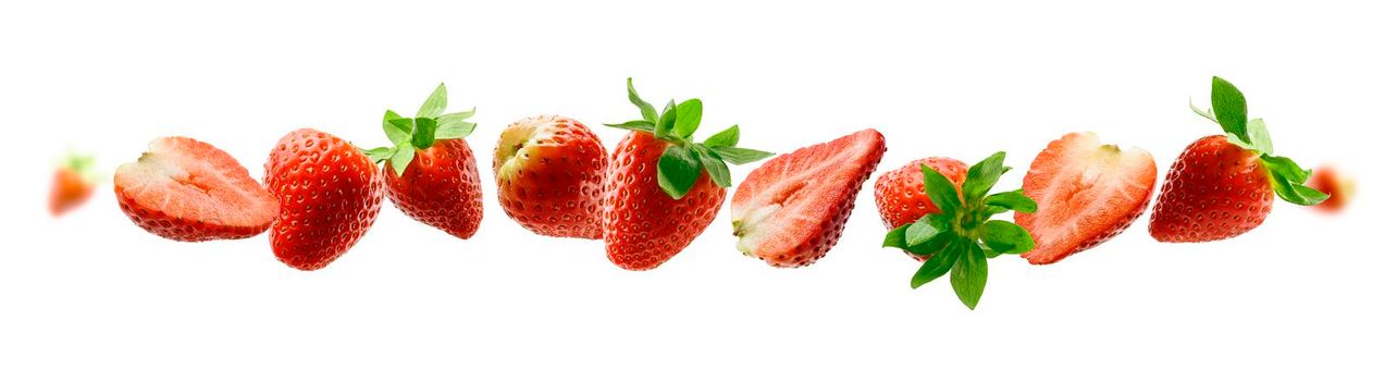 Strawberry berry levitating on a white background.