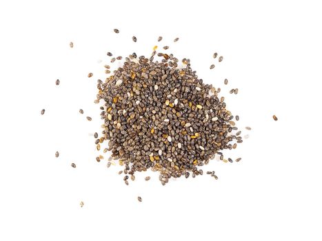 Chia seeds isolated on white background, top view, close-up