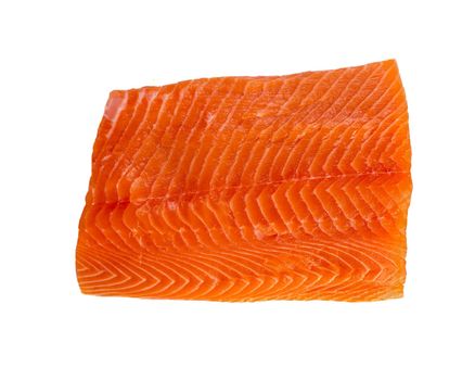 Fresh salmon fillet isolated on white backgrund, top view