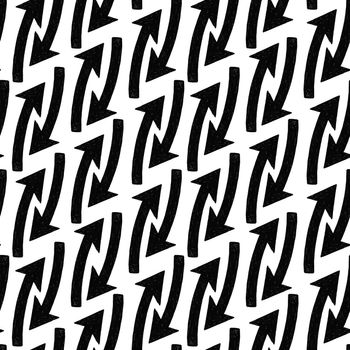 Hand drawing in sketch style. Seamless pattern with arrows. Black curved up arrow. Doodle illustration.