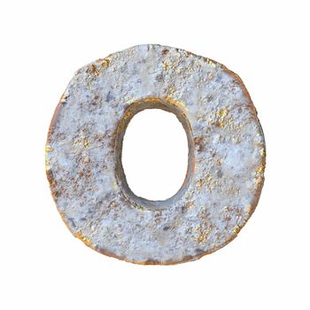 Stone with golden metal particles Letter O 3D rendering illustration isolated on white background