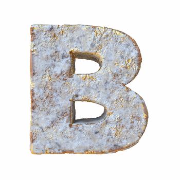 Stone with golden metal particles Letter B 3D rendering illustration isolated on white background