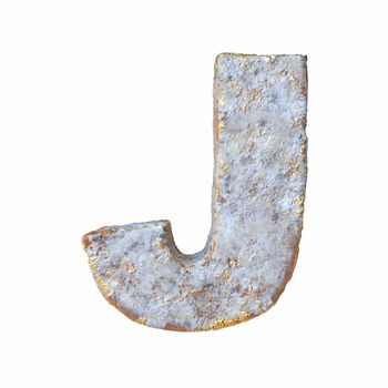 Stone with golden metal particles Letter J 3D rendering illustration isolated on white background
