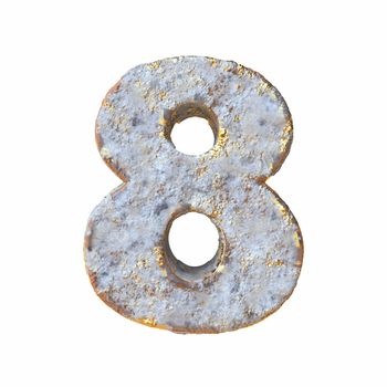 Stone with golden metal particles Number 8 EIGHT 3D rendering illustration isolated on white background