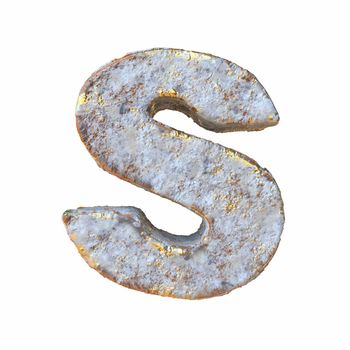Stone with golden metal particles Letter S 3D rendering illustration isolated on white background