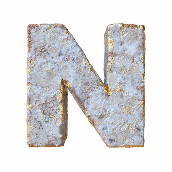 Stone with golden metal particles Letter N 3D rendering illustration isolated on white background