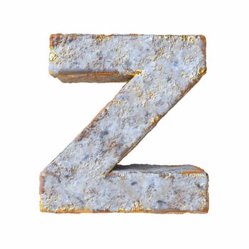Stone with golden metal particles Letter Z 3D rendering illustration isolated on white background