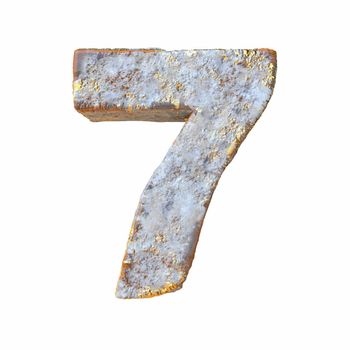 Stone with golden metal particles Number 7 SEVEN 3D rendering illustration isolated on white background