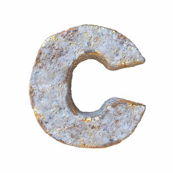 Stone with golden metal particles Letter C 3D rendering illustration isolated on white background