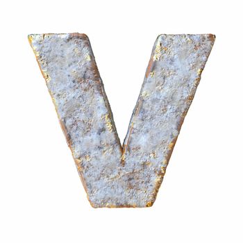 Stone with golden metal particles Letter V 3D rendering illustration isolated on white background