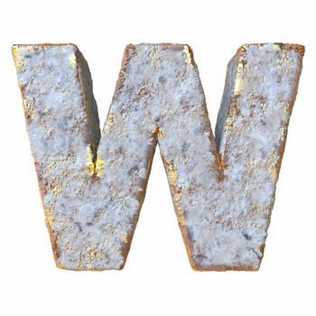 Stone with golden metal particles Letter W 3D rendering illustration isolated on white background