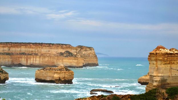 Straight view of Twelves Apostles in Great Ocean Road, Victoria, Australia. Nature view concept