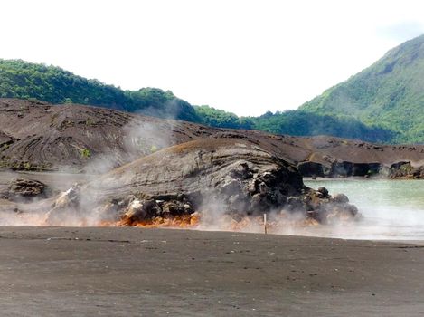 Rock on mount Tavuruvur volcanic eruption lies near Rabaul, Papua New Guinea.