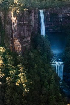 Views over two cliff drops of Belmore Falls in the Southern Highlands of Australia