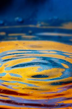 Close-up view on blue and yellow aquarelle paint like Ukrainian flag