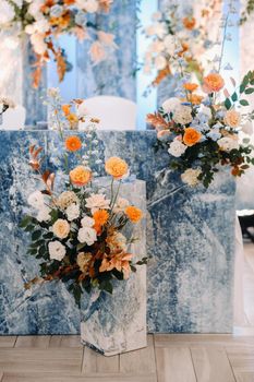 Decorated Table for a wedding reception in a restaurant .Wedding decor.