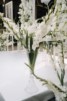 A place for a wedding ceremony on the street. Decorated wedding venue.