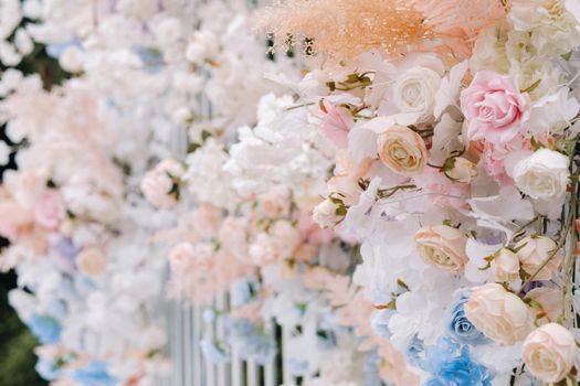 A place for a wedding ceremony on the street. Decorated wedding venue.