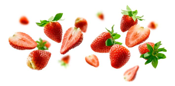 Strawberry berry levitating on a white background.