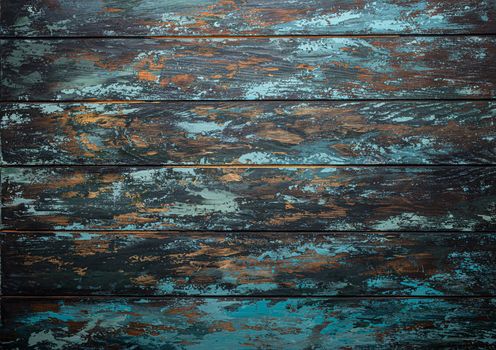 Cracked and peeled blue painted wooden panels rustic blank background or backdrop with space for text, old wooden panels texture template wall surface for design copy space