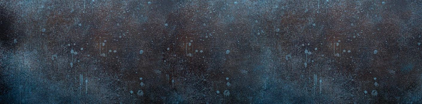 Blue and brown rusty drops and strays abstract rustic concrete blank background or backdrop with space for text, dark grunge stone texture template wall surface for design copy space