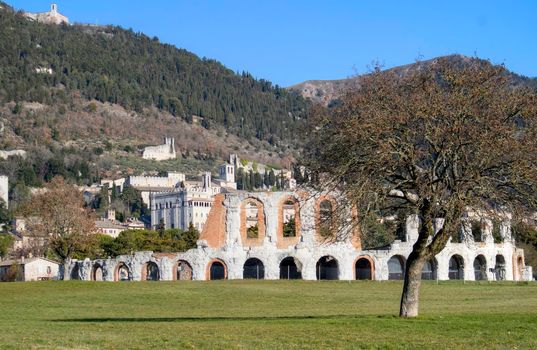 Photo shoot of the remains of the Roman amphitheater near Gubbio in Umbria Italy 