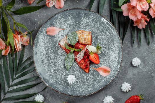 Grilled fruit pizza with fresh strawberries. best summer dessert.