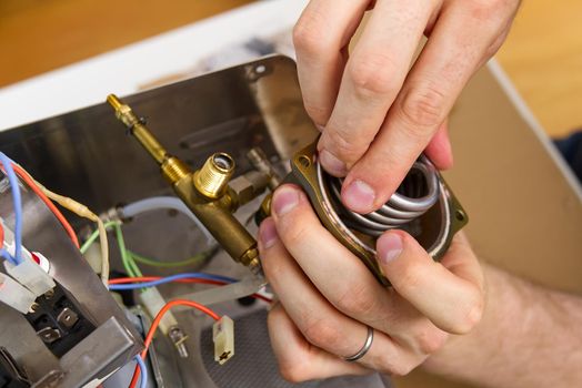 Repair of coffee machine at home. Spare parts for the espresso machine. Repair of kitchen appliances service concept