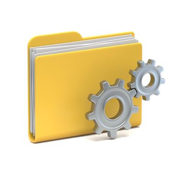 Yellow folder icon Settings concept 3D rendering illustration isolated on white background