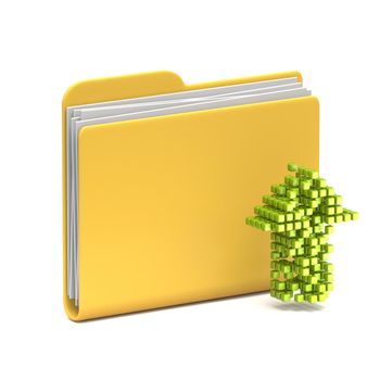 Yellow folder icon Upload arrow 3D rendering illustration isolated on white background