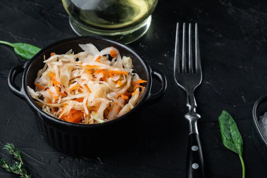 Sauerkraut preserving set, on black background , with space for text copyspace