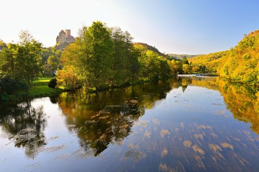 Beautiful autumn landscape in Austria with a nice old Hardegg castle.