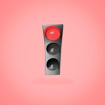 Cartoon Red Traffic Lights Isolated on Red Background with Shadow 3D Illustration