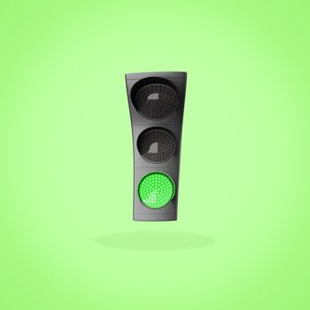 Cartoon Green Traffic Lights Isolated on Green Background with Shadow 3D Illustration