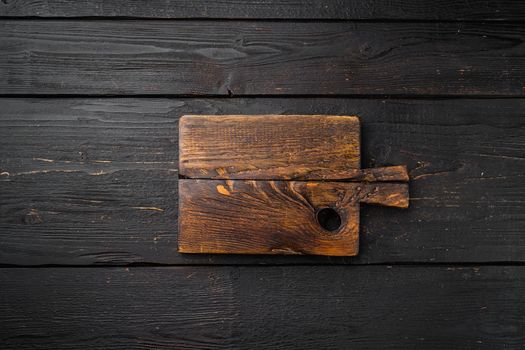 , top view flat lay , with copy space for text or food, on black wooden table background