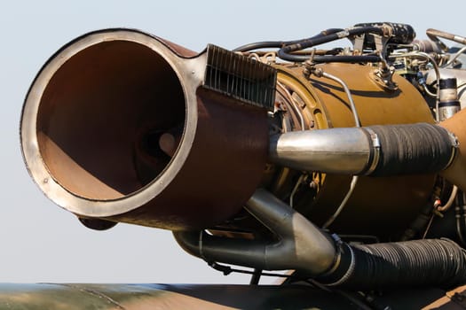 Alouette III helicopter's engine with exhaust close-up detail, South Africa