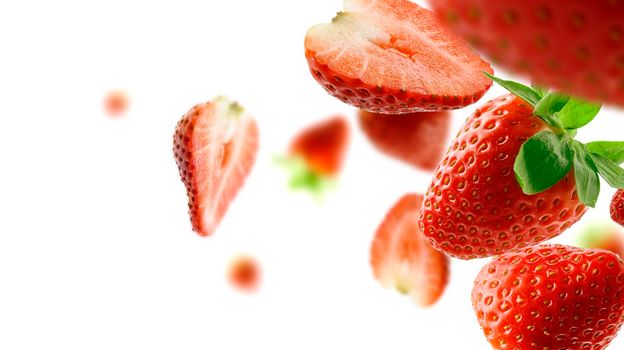 Strawberry berry levitating on a white background.