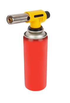 Gas can with manual torch burner isolated on white background