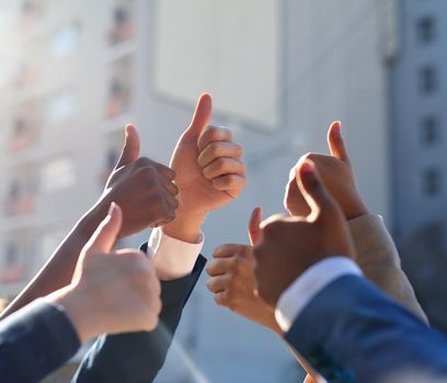 Cropped shot of a group of businesspeople showing a thumbs up gesture.