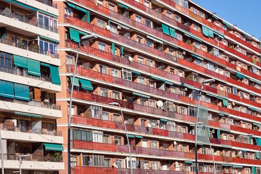 Big apartment building seen in Barcelona, Spain