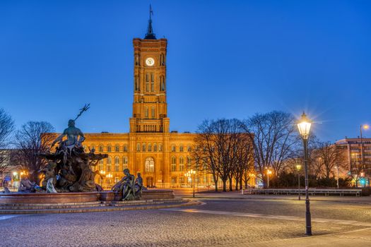 The famous Rotes Rathaus in Berlin at twilight